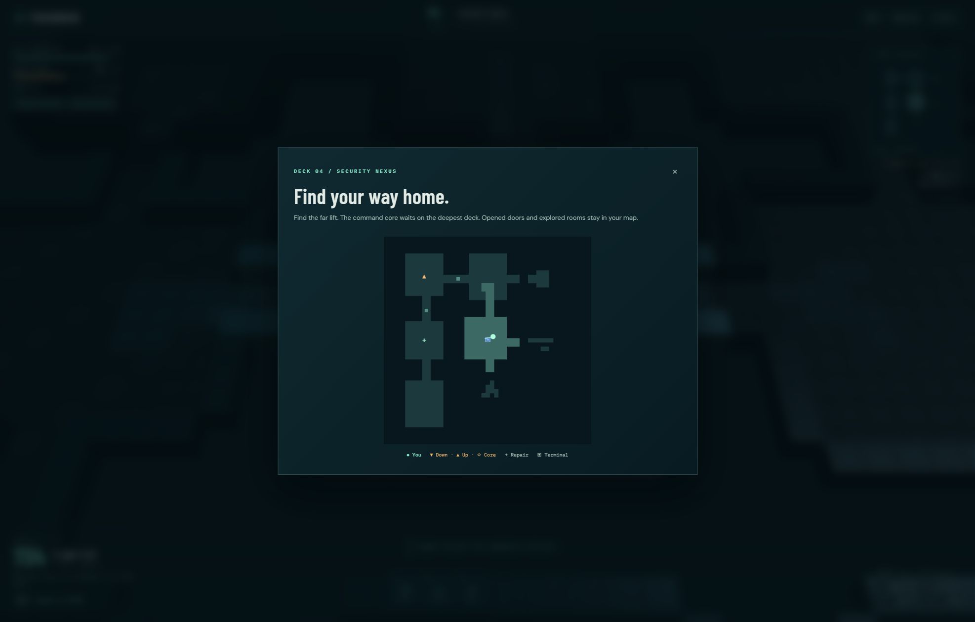 Pararogue's explored deck map shows the route through the ship and key facilities.