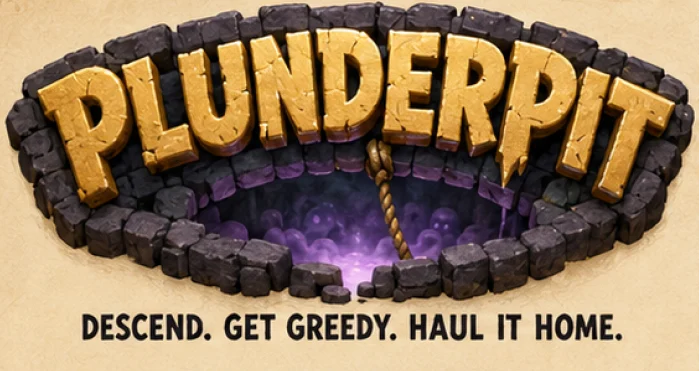 PlunderPit title artwork: Descend. Get greedy. Haul it home.