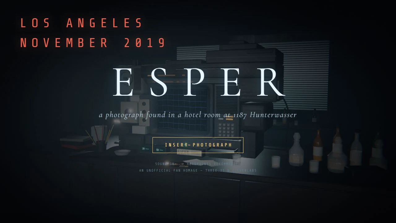 Esper title screen over the photo-analysis machine in Deckard’s dimly lit apartment.
