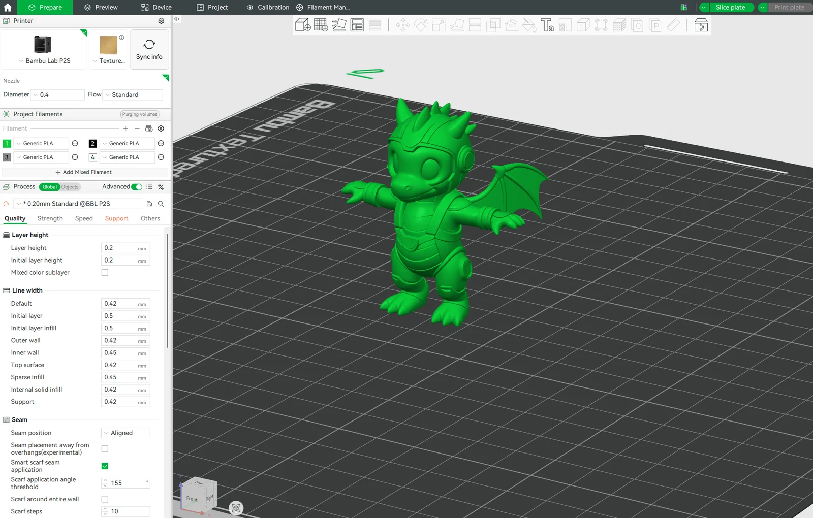 AstroDragon model prepared in Bambu Studio for Ron’s Bambu P2S.