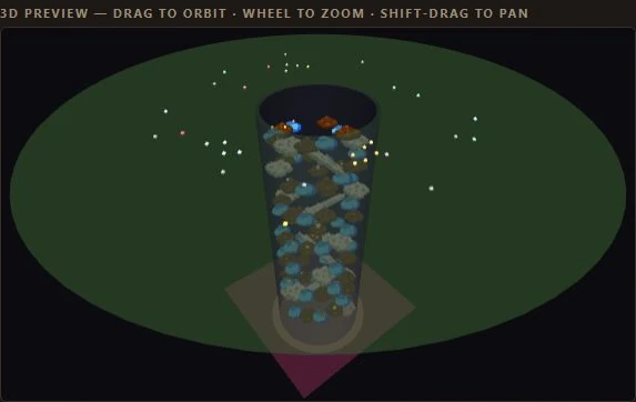 Layout Lab’s 3D preview of a procedurally generated PlunderPit level