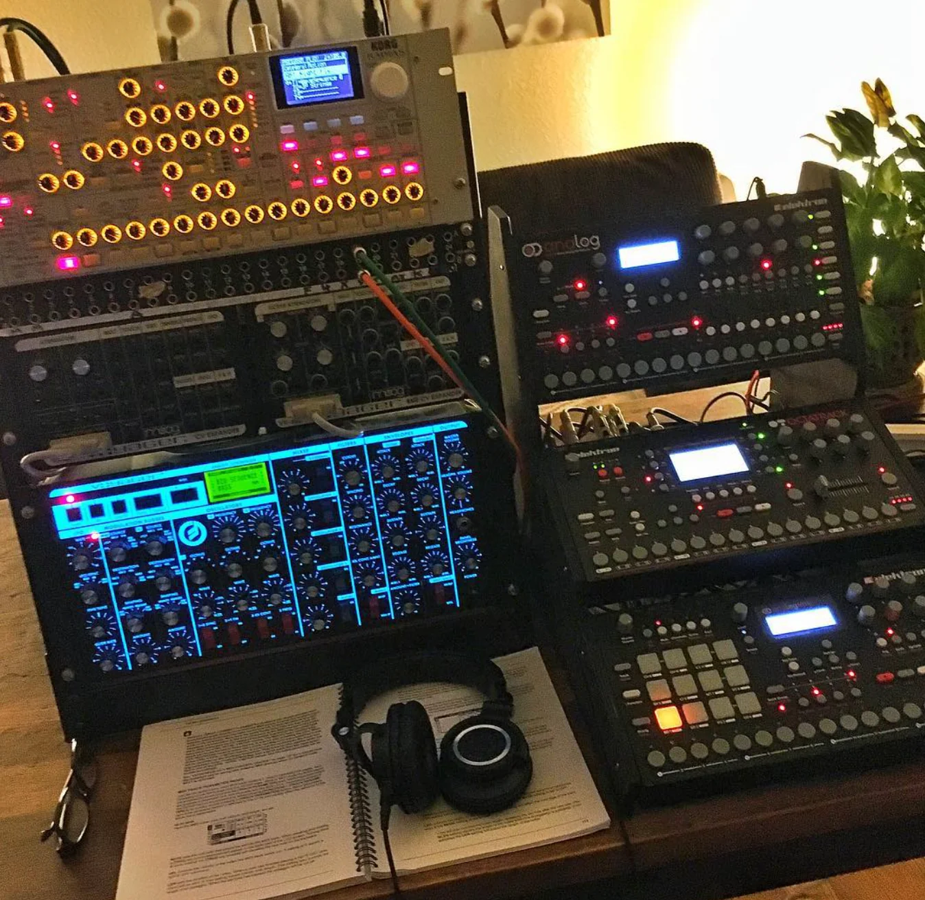 More instruments, rack synthesizers, and sequencers in Ron’s studio.